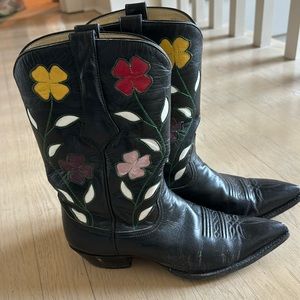 Black floral, Larry Mahan real cowboy boots
